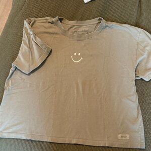 Life is Good Olive Grey T-Shirt with Smiley Face